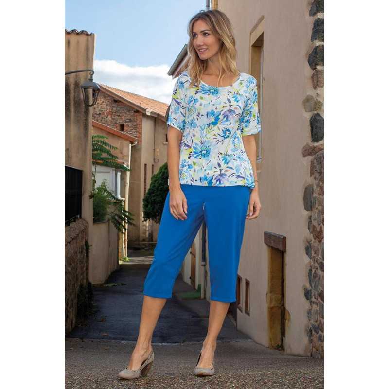 Grenouillère manches courtes short pantacourt femme senior ouverture dos coton été