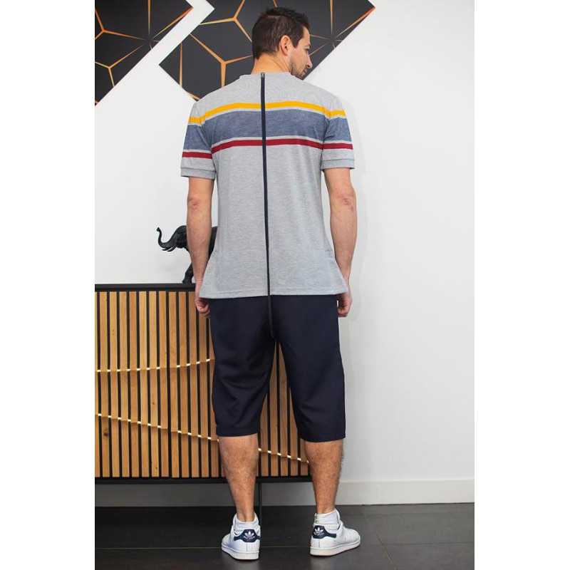 Grenouillère manches courtes short pantacourt homme senior ouverture dos coton été