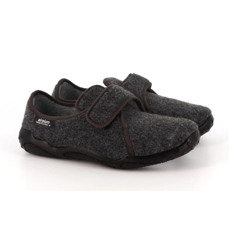 Chaussons Airplum Airflex gris anthracite pour homme avec fermeture à scratch