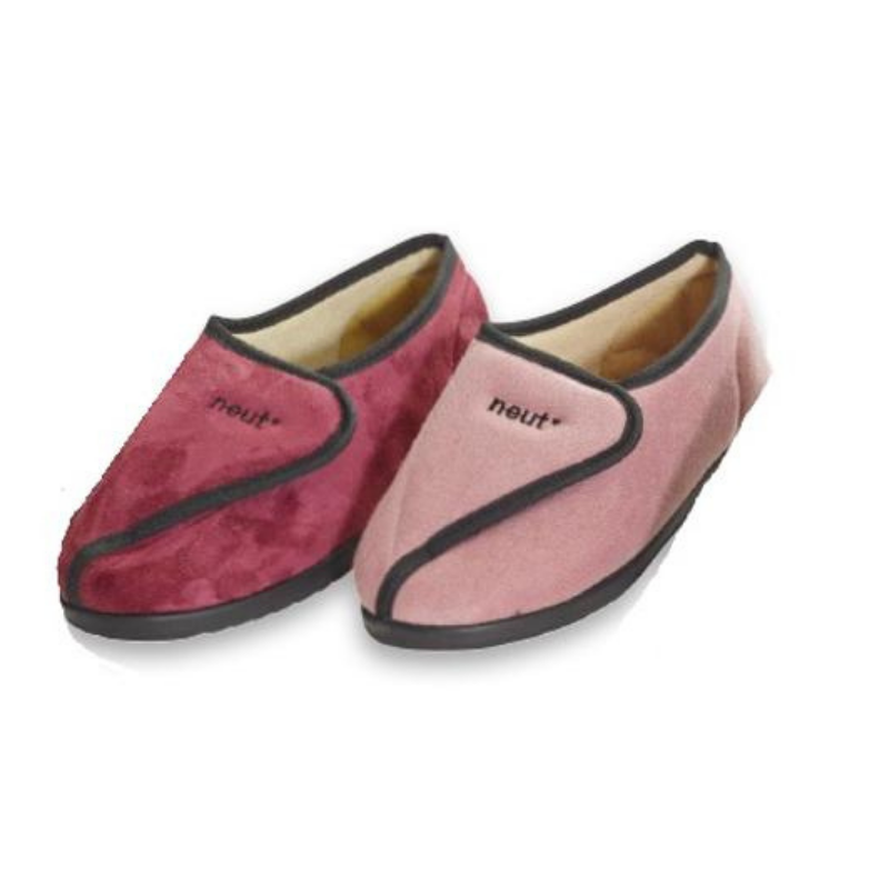 Chaussons pour pieds larges avec fermeture réglable en coloris bordeaux et rose