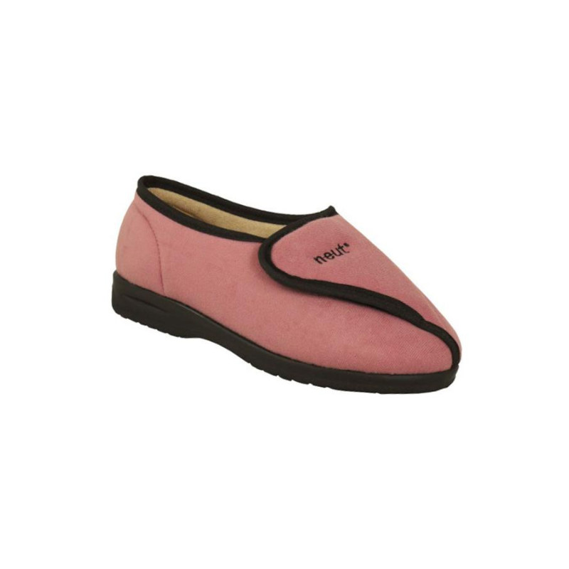 Chausson rose pour pied large avec fermeture autogrippante et semelle noire
